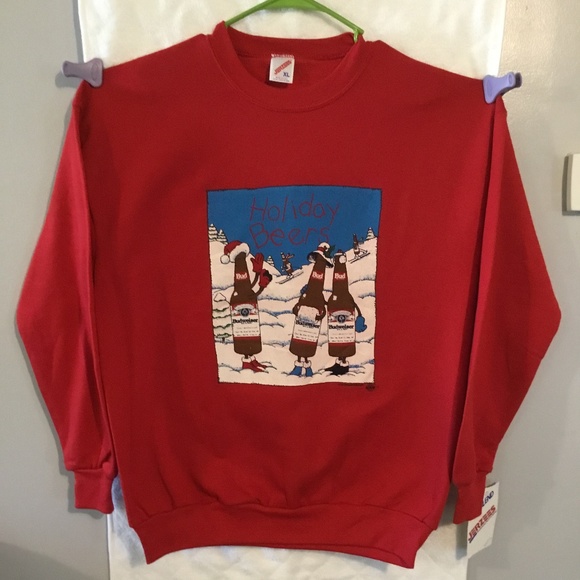 Jerzees Red Holiday Beers Crewneck Sweater - Picture 1 of 8